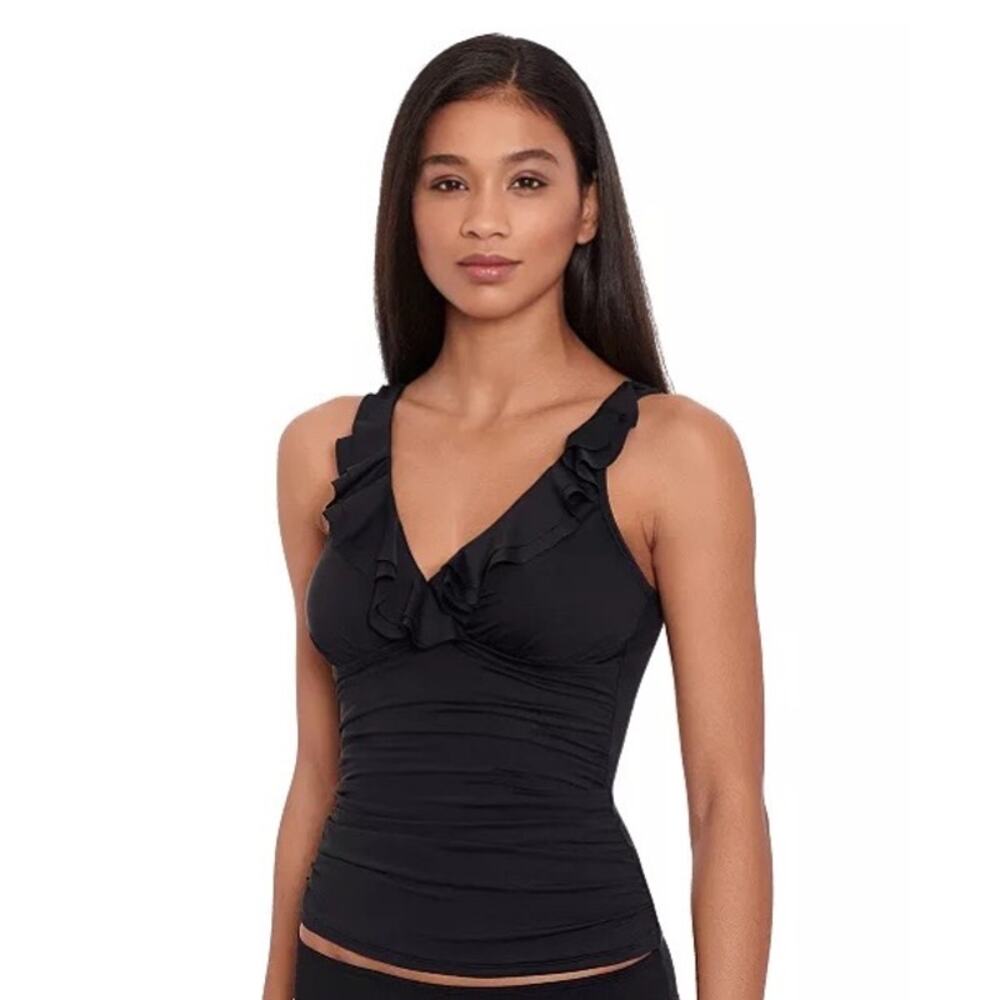 Lauren Ralph Lauren Black Beach Club Solid Ruffle Tankini Top Women’s XL 12 NWT